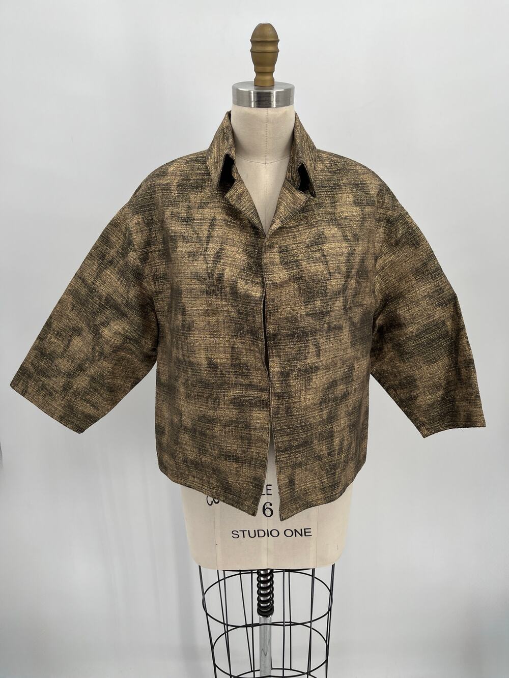 Dusan Gold Metallic Short Sleeve Lightweight Jacket Sz M Silk Blend